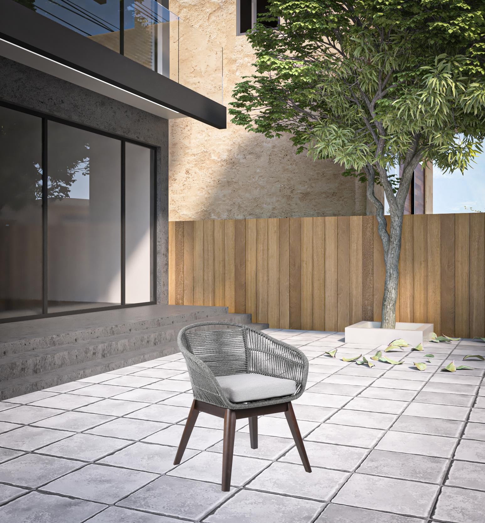 Gray Solid Wood Outdoor Dining Chair with Gray Cushion By Homeroots | Outdoor Chairs | Modishstore - 2