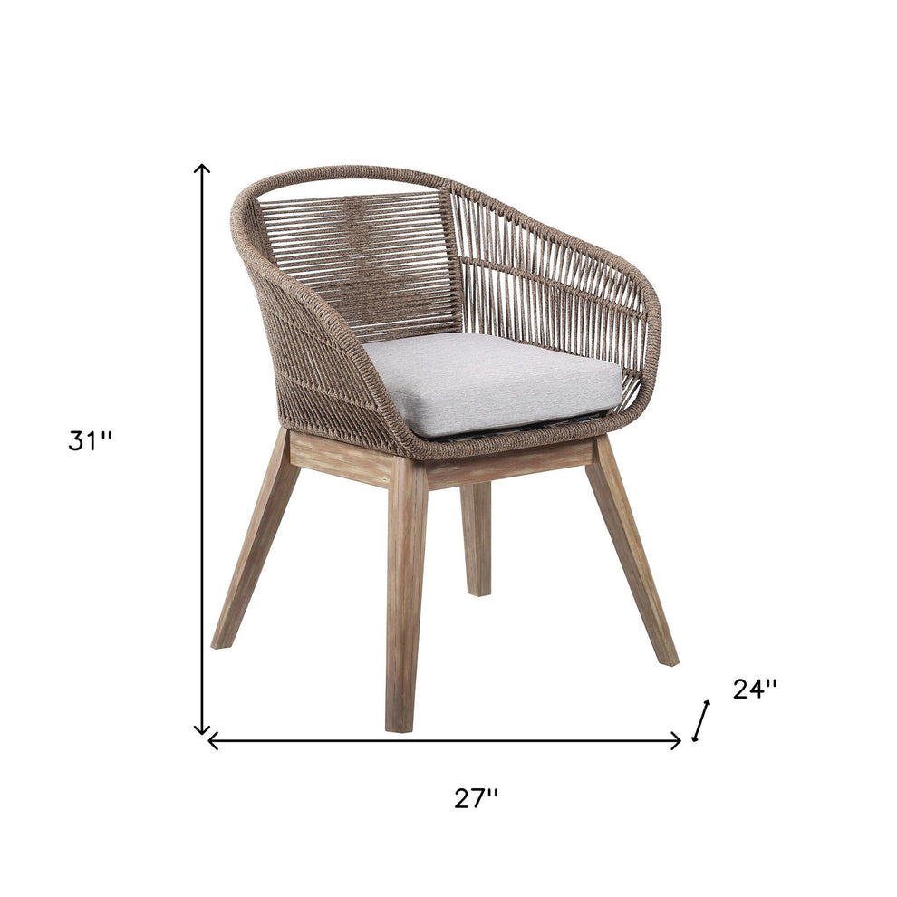 Gray and Natural Wood Solid Wood Outdoor Dining Chair with Gray Cushion By Homeroots | Outdoor Chairs | Modishstore - 6