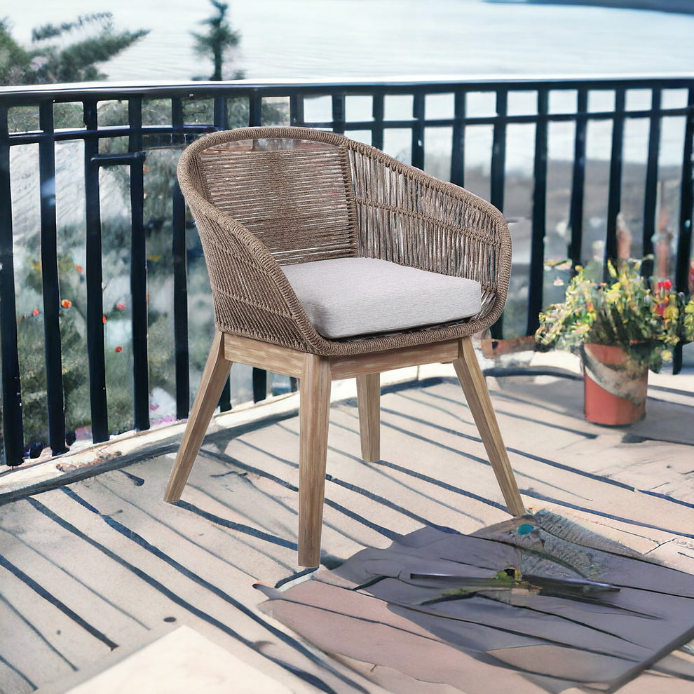 Gray and Natural Wood Solid Wood Outdoor Dining Chair with Gray Cushion By Homeroots | Outdoor Chairs | Modishstore - 2