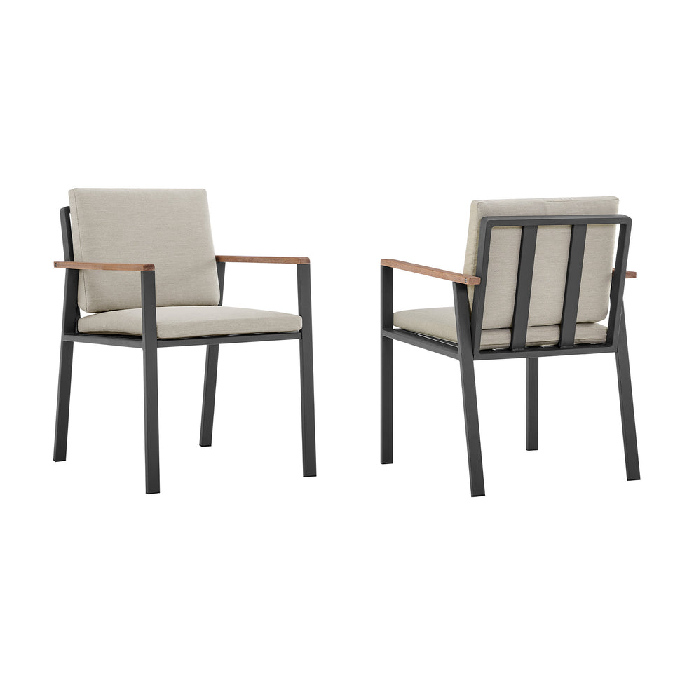 Set of Two Light Gray Solid Wood Outdoor Dining Chair with Taupe Cushion By Homeroots | Outdoor Chairs | Modishstore - 4