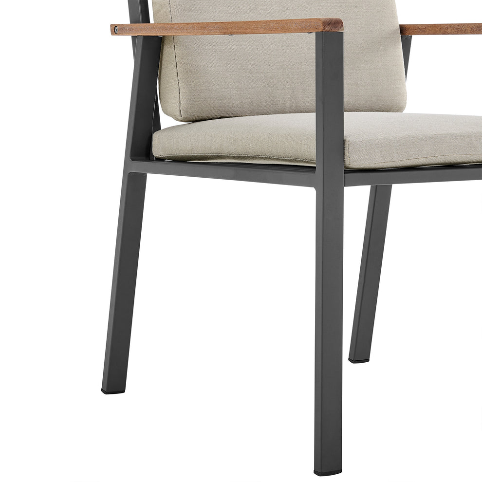 Set of Two Light Gray Solid Wood Outdoor Dining Chair with Taupe Cushion By Homeroots | Outdoor Chairs | Modishstore - 7
