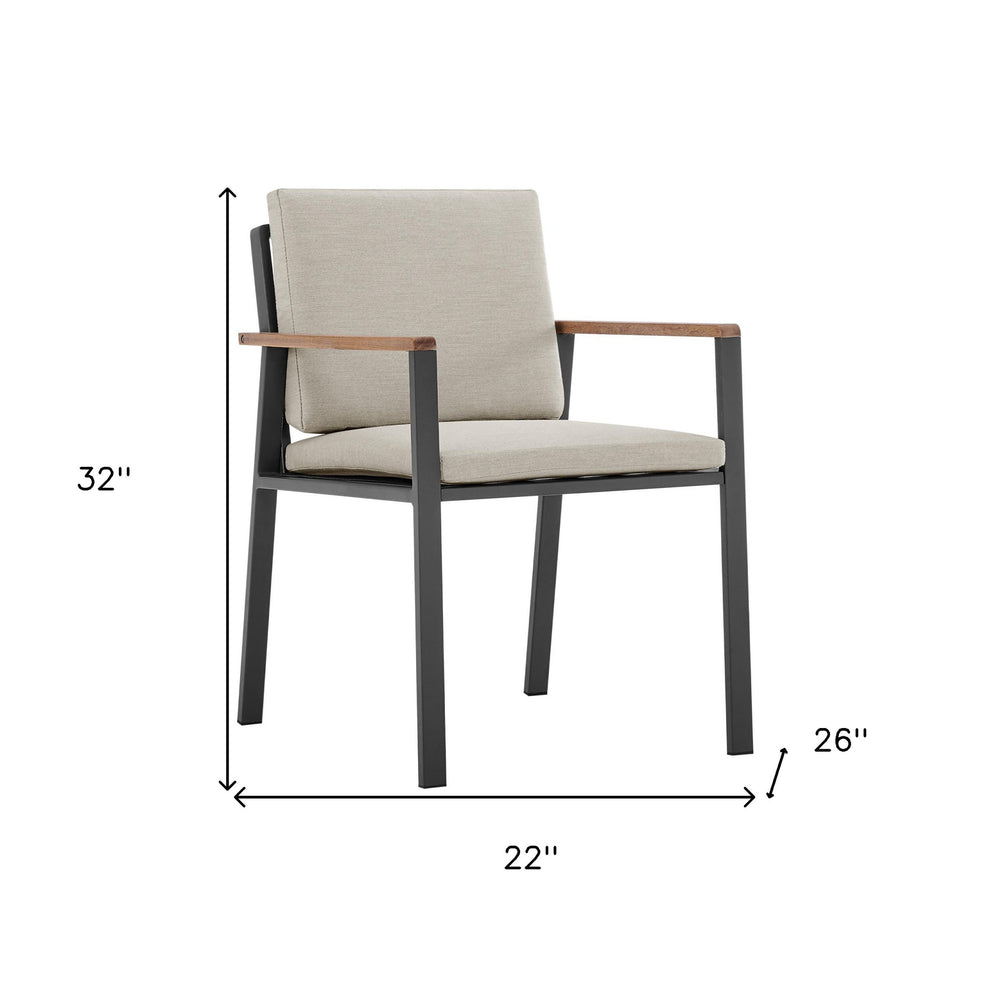 Set of Two Light Gray Solid Wood Outdoor Dining Chair with Taupe Cushion By Homeroots | Outdoor Chairs | Modishstore - 6