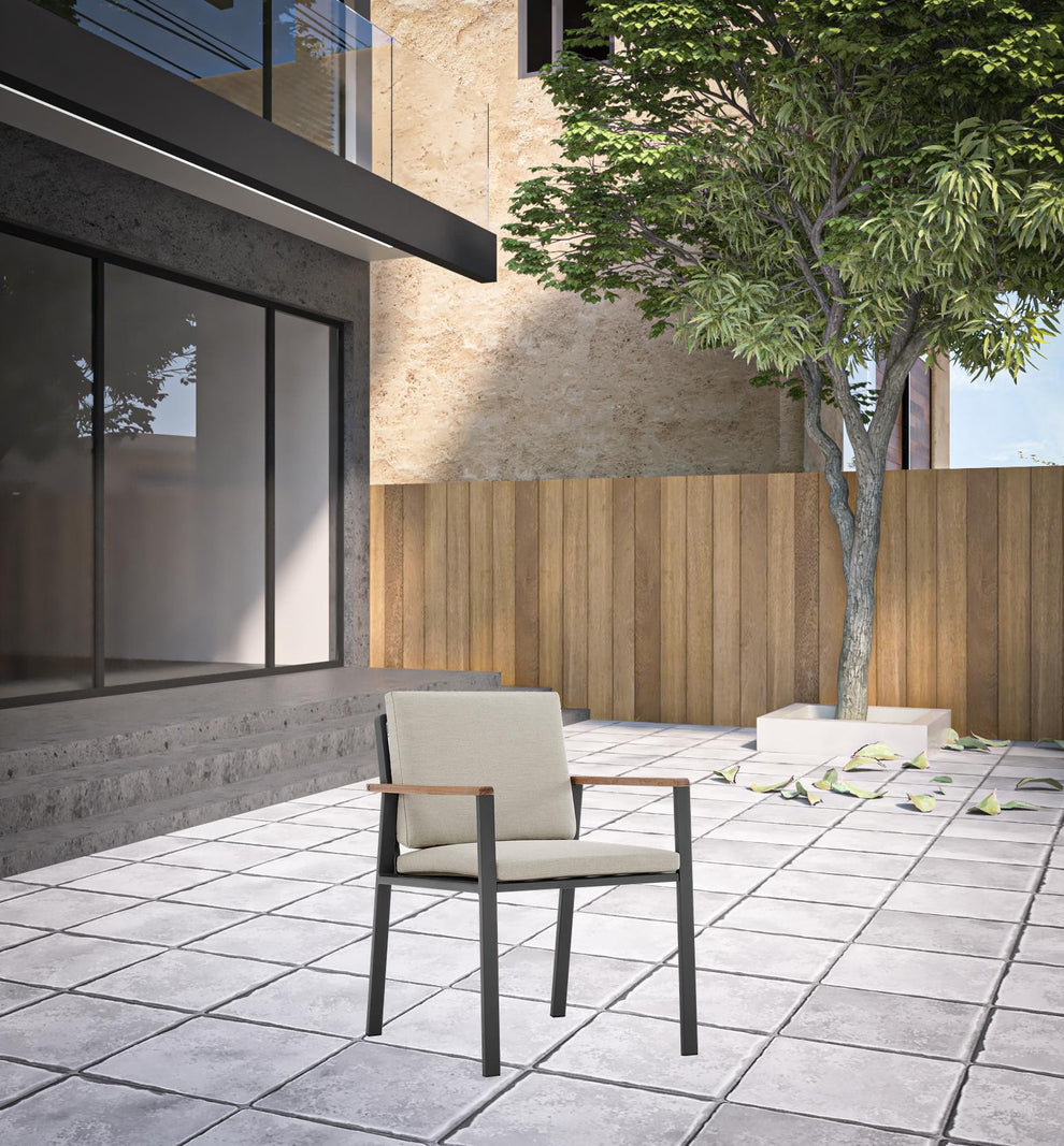 Set of Two Light Gray Solid Wood Outdoor Dining Chair with Taupe Cushion By Homeroots | Outdoor Chairs | Modishstore - 2