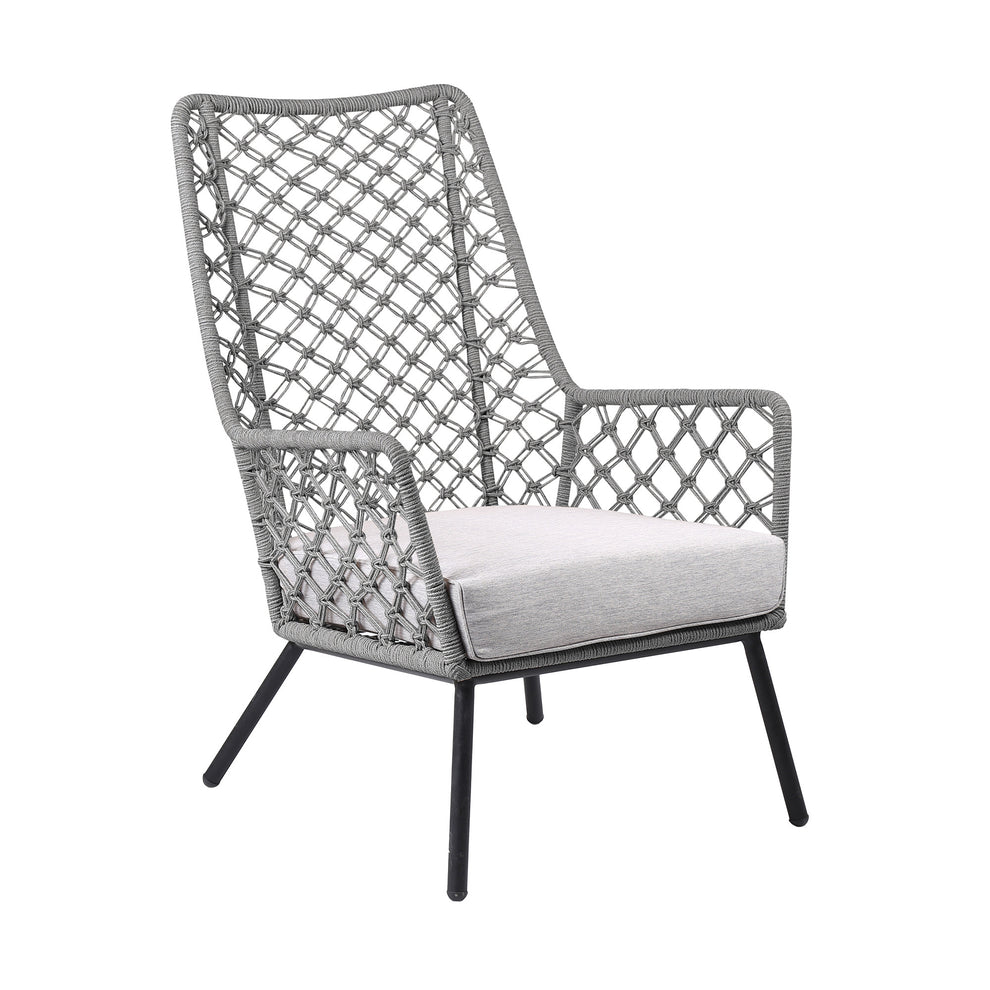 Gray and Black Steel Indoor Outdoor Dining Chair with Gray Cushion By Homeroots | Outdoor Chairs | Modishstore - 4
