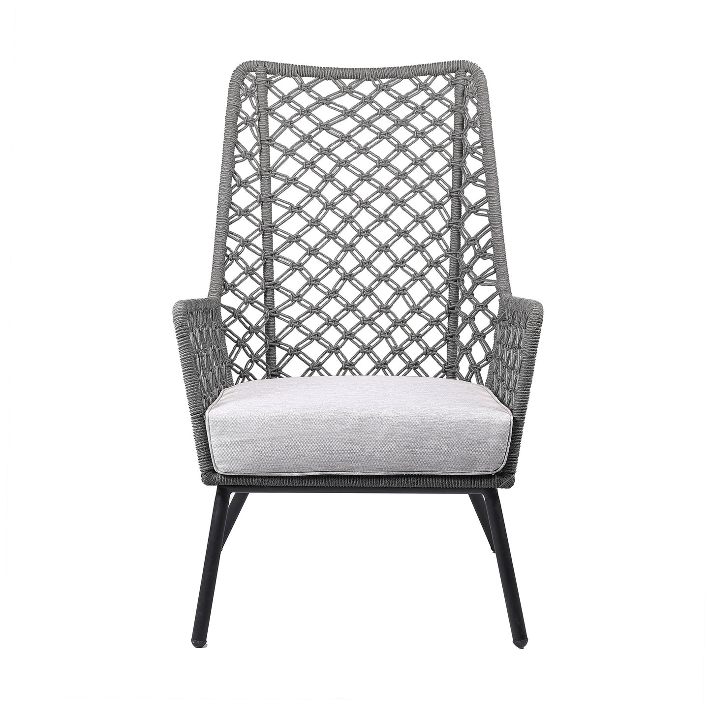 Gray and Black Steel Indoor Outdoor Dining Chair with Gray Cushion By Homeroots | Outdoor Chairs | Modishstore - 2