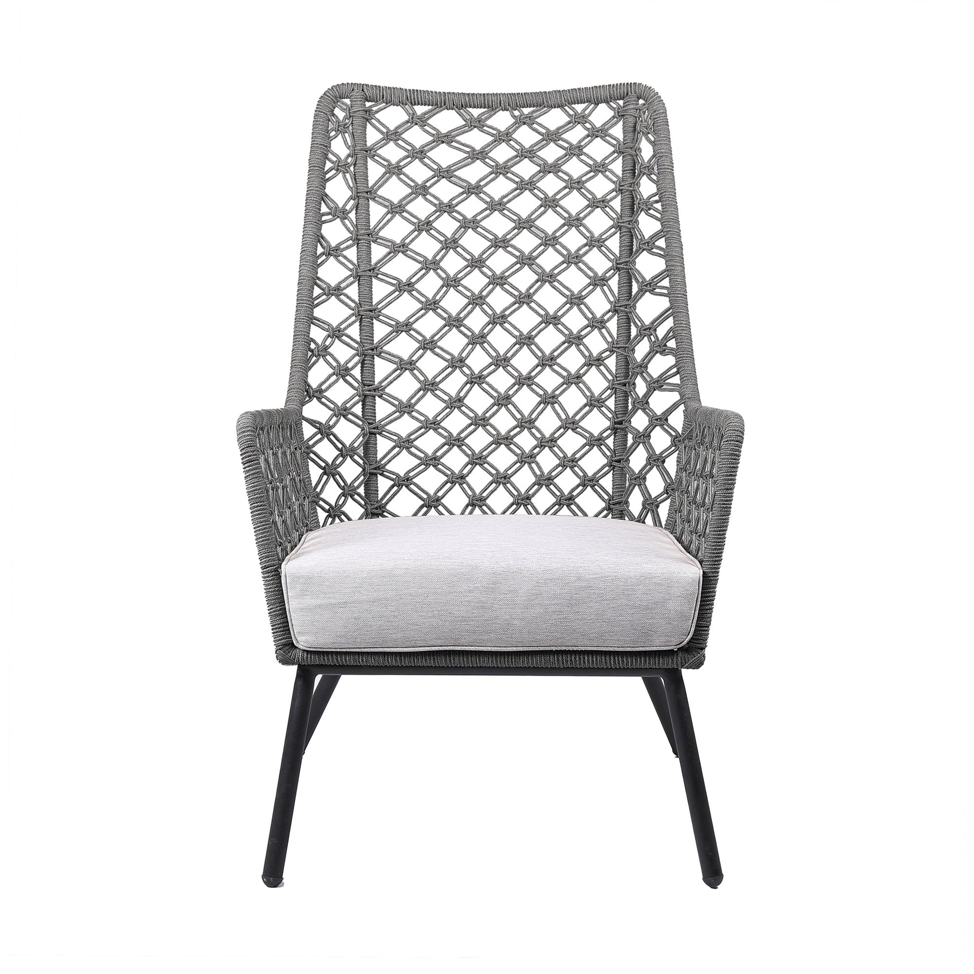 Gray and Black Steel Indoor Outdoor Dining Chair with Gray Cushion By Homeroots | Outdoor Chairs | Modishstore - 2