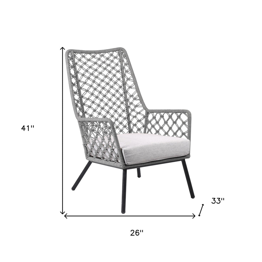 Gray and Black Steel Indoor Outdoor Dining Chair with Gray Cushion By Homeroots | Outdoor Chairs | Modishstore - 6