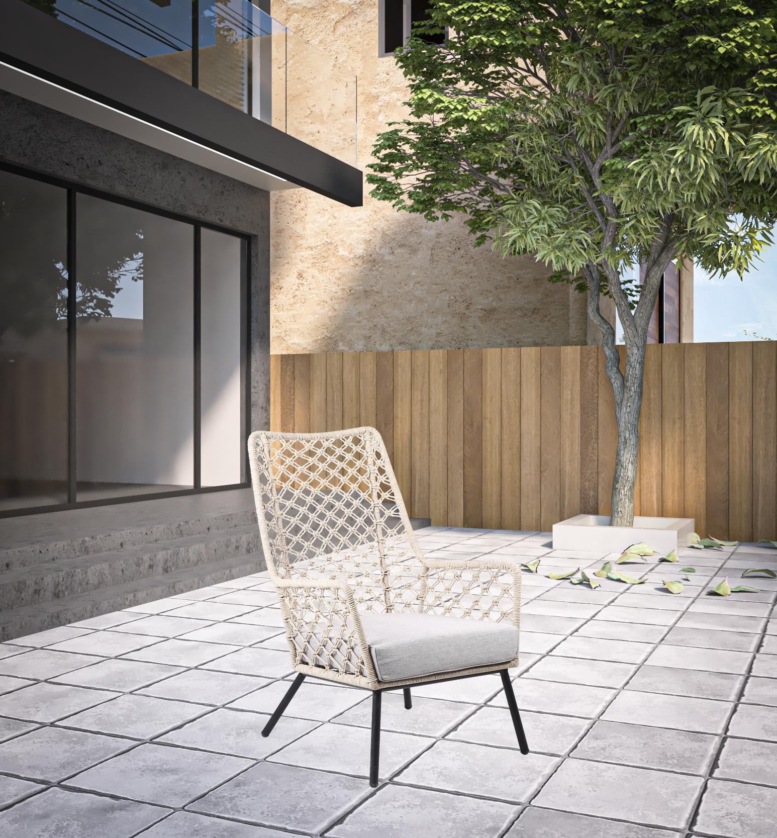 Gray Metal Outdoor Dining Chair with Gray Cushion By Homeroots | Outdoor Chairs | Modishstore - 2