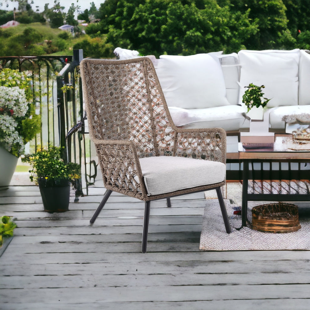 Gray Metal Outdoor Arm Chair with Gray Cushion By Homeroots | Outdoor Chairs | Modishstore - 2