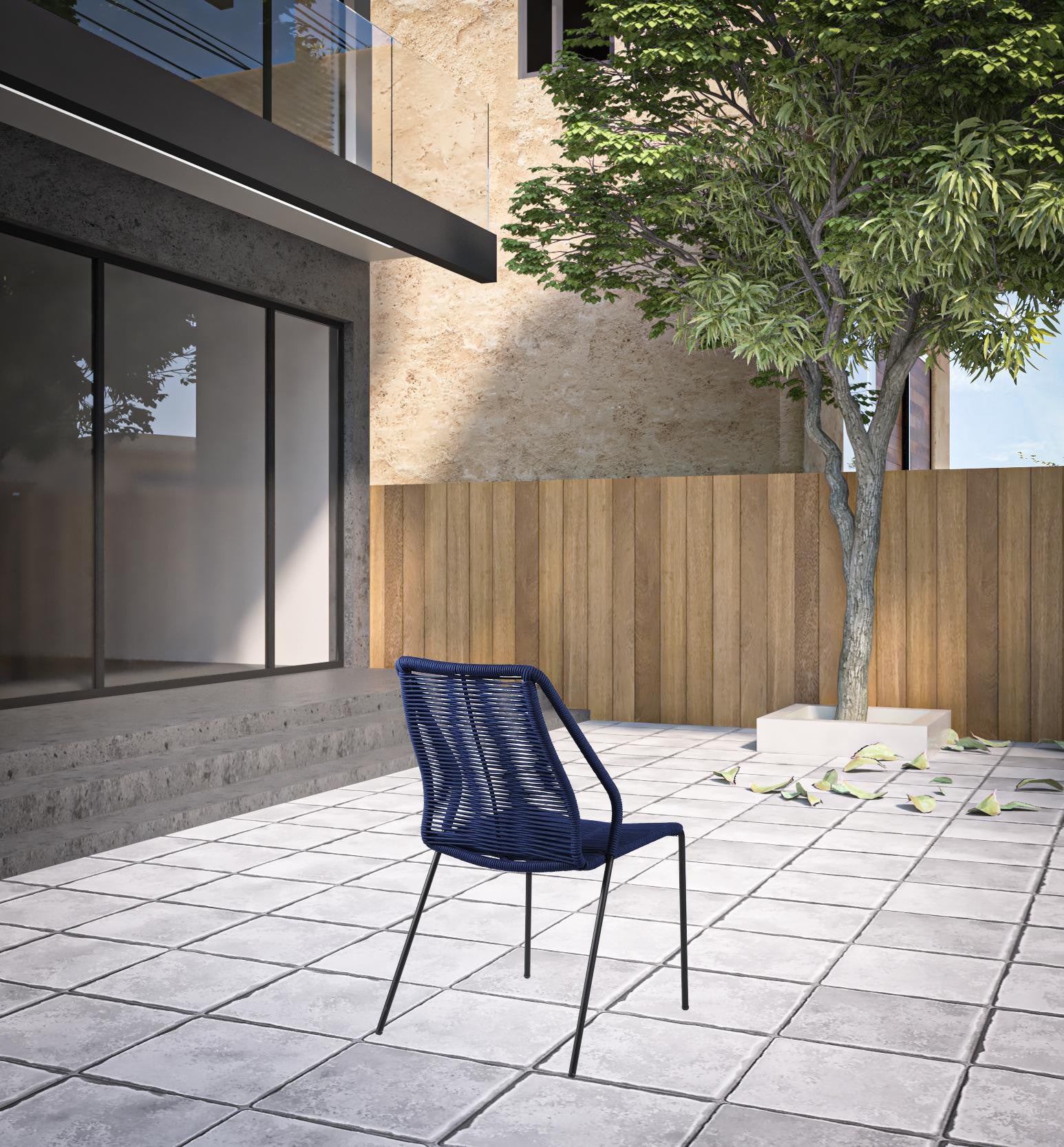 Set of Two Blue Metal Outdoor Dining Chair By Homeroots | Outdoor Chairs | Modishstore - 2