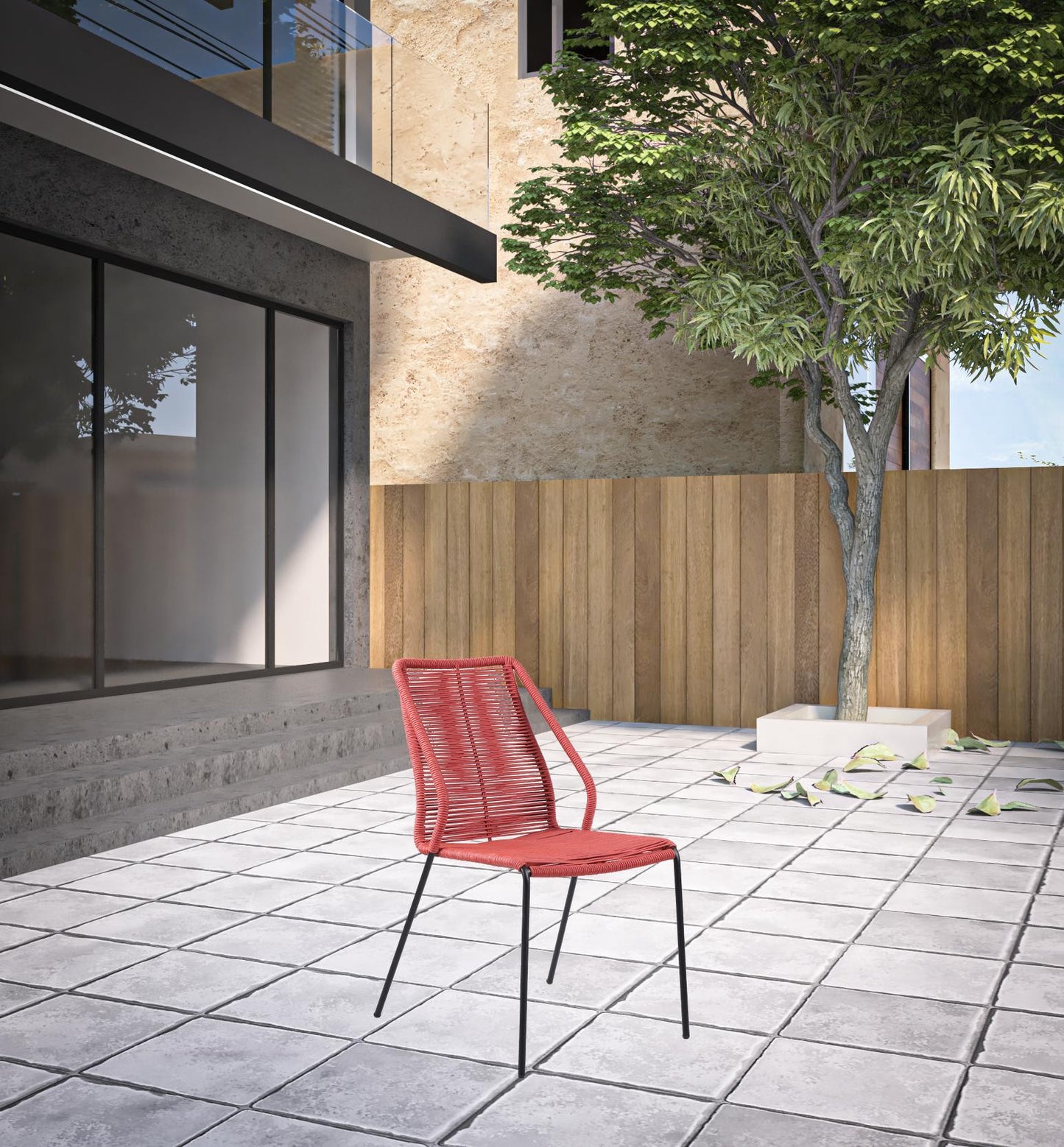 Set of Two Red Metal Outdoor Dining Chair By Homeroots | Outdoor Chairs | Modishstore - 7