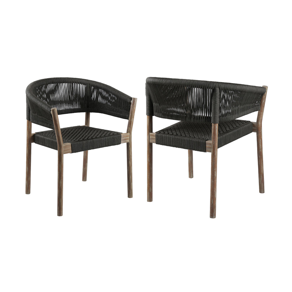 Set of Two Black and Natural Wood Solid Wood Outdoor Dining Chair By Homeroots | Outdoor Chairs | Modishstore - 5