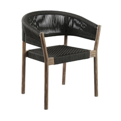 Set of Two Black and Natural Wood Solid Wood Outdoor Dining Chair By Homeroots