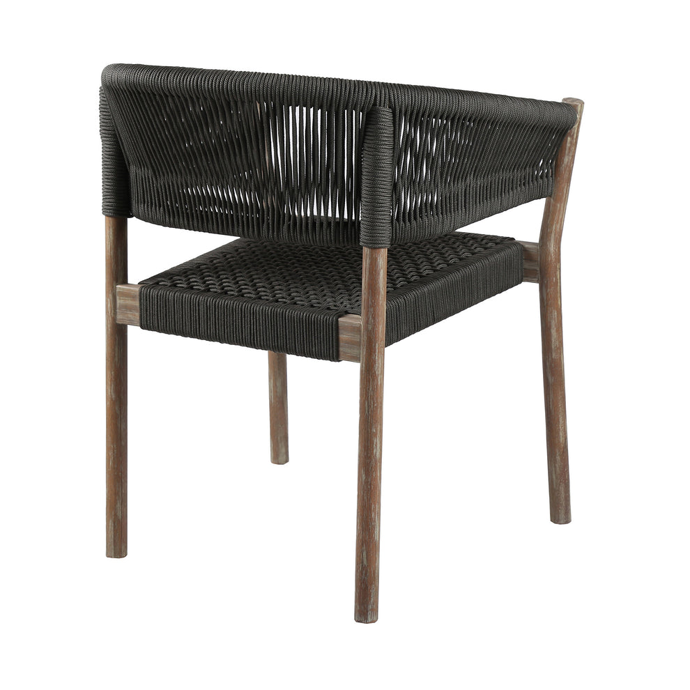 Set of Two Black and Natural Wood Solid Wood Outdoor Dining Chair By Homeroots | Outdoor Chairs | Modishstore - 3