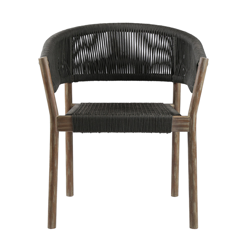 Set of Two Black and Natural Wood Solid Wood Outdoor Dining Chair By Homeroots | Outdoor Chairs | Modishstore - 4