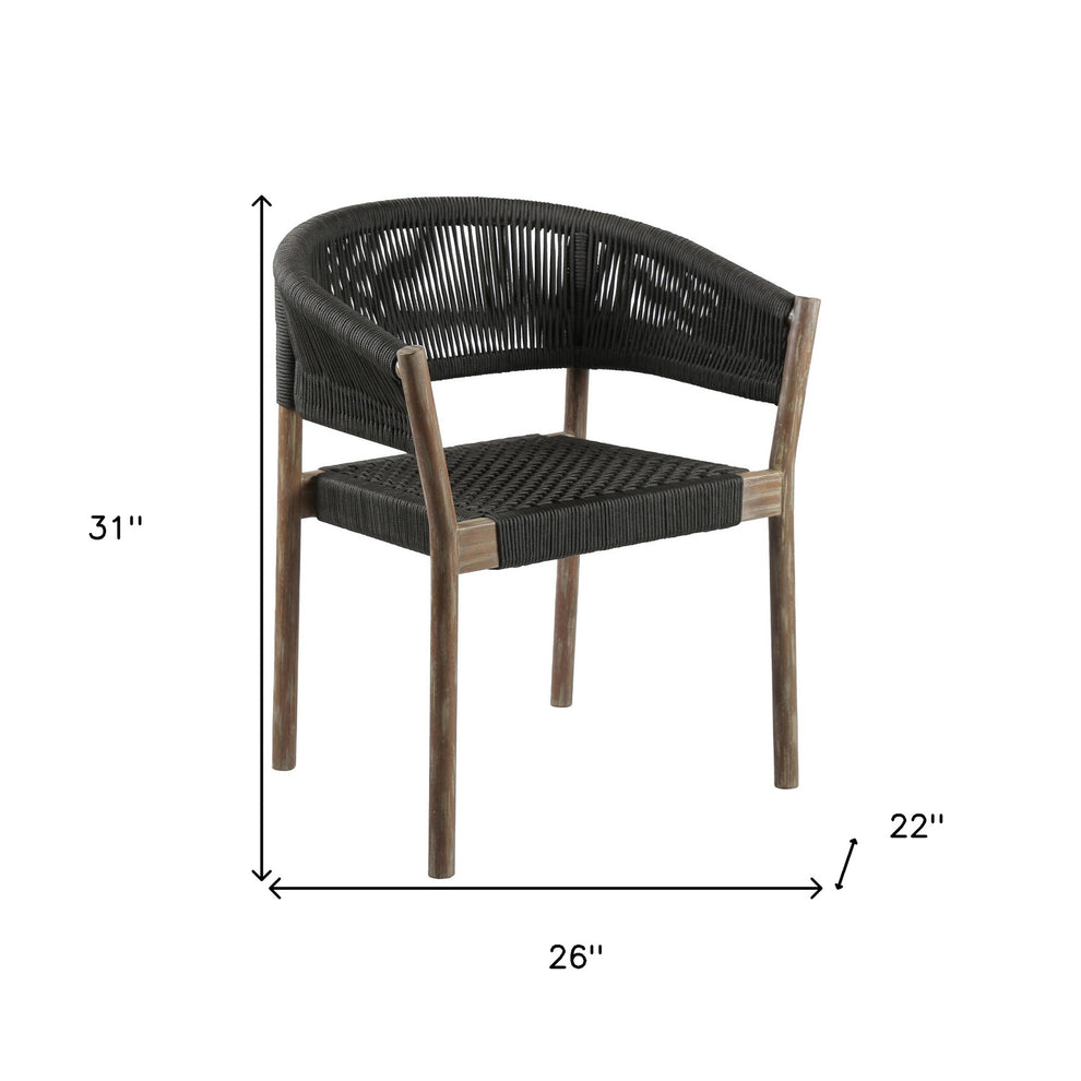 Set of Two Black and Natural Wood Solid Wood Outdoor Dining Chair By Homeroots | Outdoor Chairs | Modishstore - 6