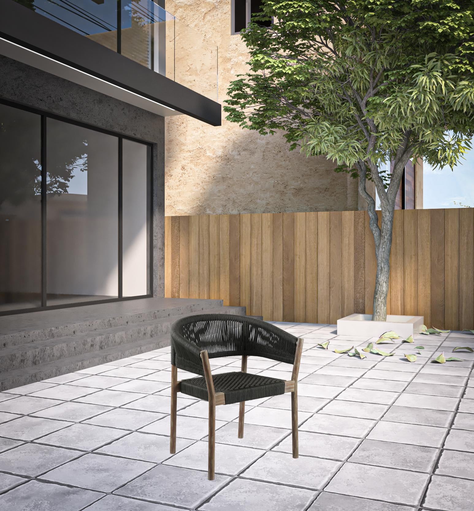 Set of Two Black and Natural Wood Solid Wood Outdoor Dining Chair By Homeroots | Outdoor Chairs | Modishstore - 7