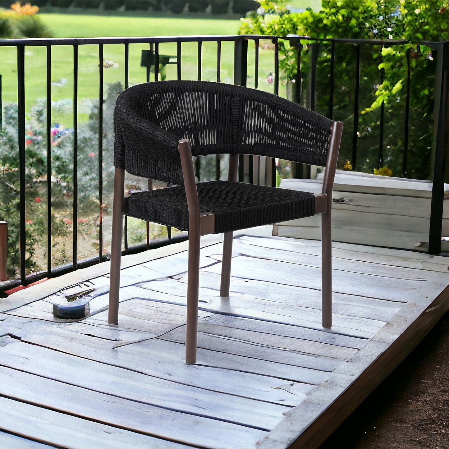 Set of Two Black Solid Wood Outdoor Dining Chair By Homeroots | Outdoor Chairs | Modishstore - 3