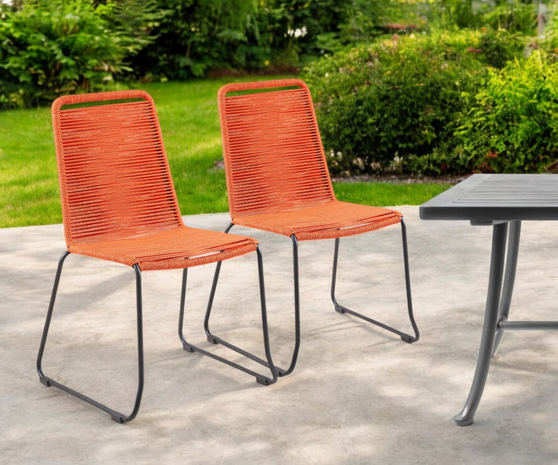 Set of Two Tangerine Metal Outdoor Dining Chair By Homeroots | Outdoor Chairs | Modishstore - 1