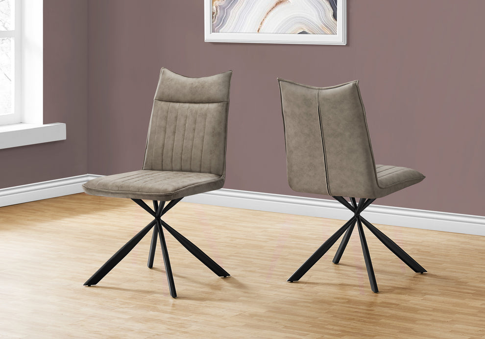 Set of Two Tufted Taupe And Black Upholstered Faux Leather Dining Parsons Chairs By Homeroots | Dining Chairs | Modishstore - 8