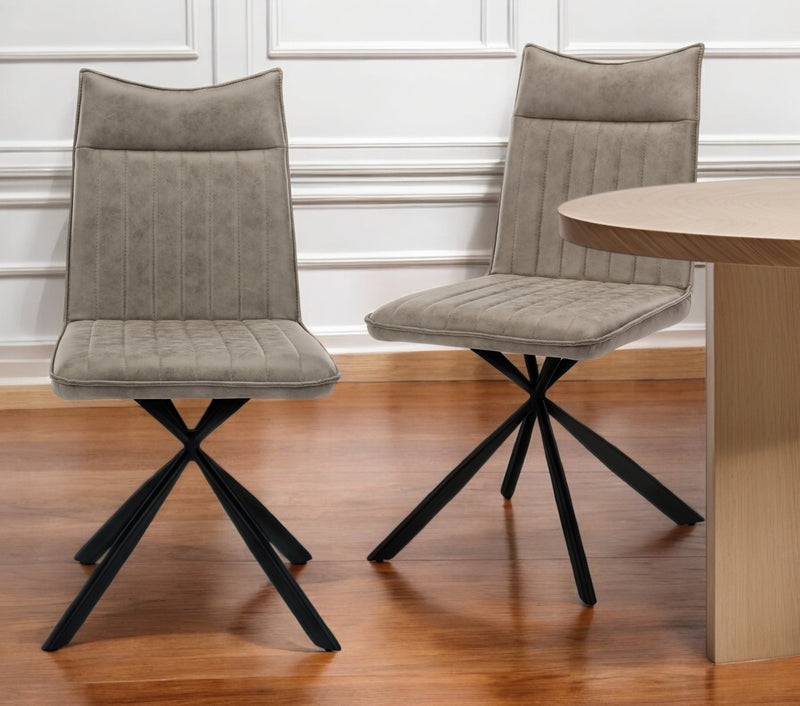 Set of Two Tufted Taupe And Black Upholstered Faux Leather Dining Parsons Chairs By Homeroots | Dining Chairs | Modishstore - 1