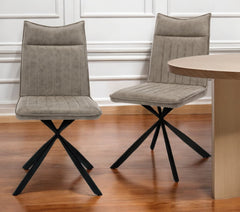 Set of Two Tufted Taupe And Black Upholstered Faux Leather Dining Parsons Chairs By Homeroots