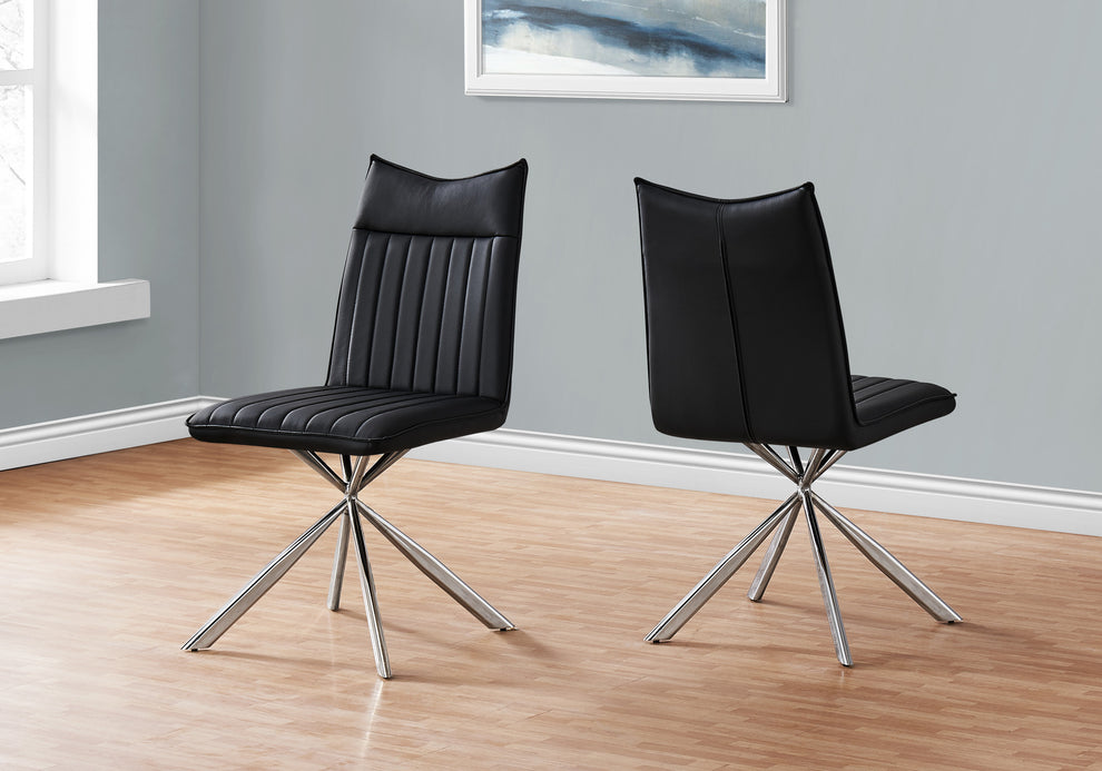 Set of Two Tufted Black And Silver Upholstered Faux Leather Dining Parsons Chairs By Homeroots | Dining Chairs | Modishstore - 8