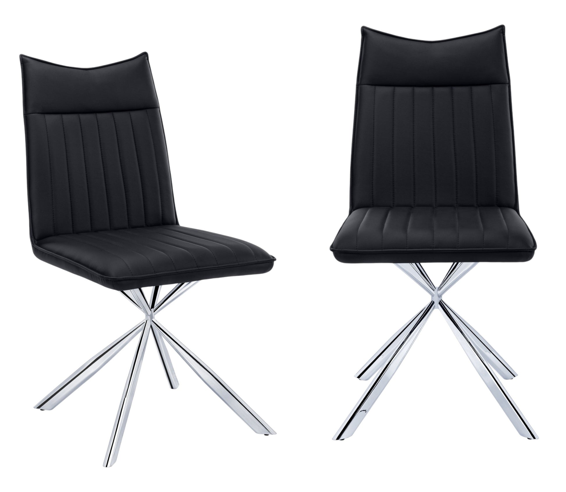 Set of Two Tufted Black And Silver Upholstered Faux Leather Dining Parsons Chairs By Homeroots | Dining Chairs | Modishstore - 2