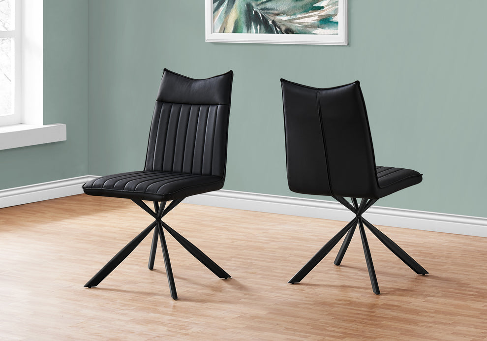 Set of Two Tufted Black Upholstered Faux Leather Dining Parsons Chairs By Homeroots | Dining Chairs | Modishstore - 8