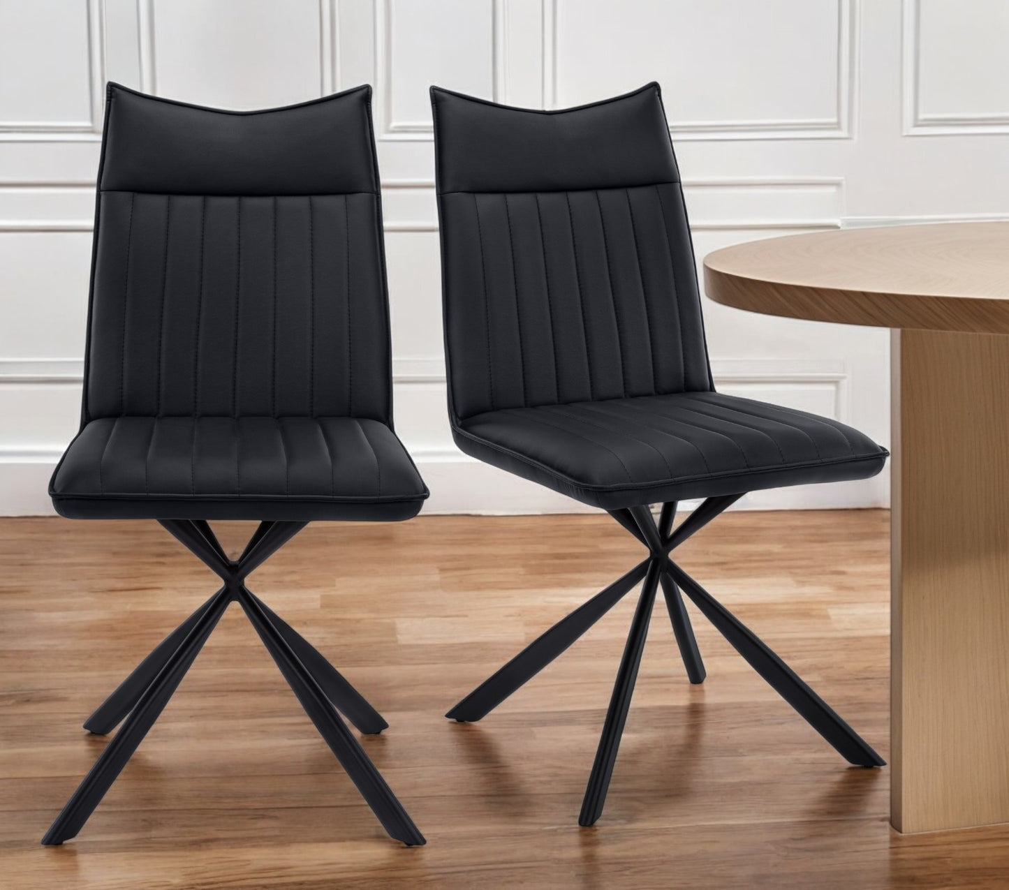 Set of Two Tufted Black Upholstered Faux Leather Dining Parsons Chairs By Homeroots | Dining Chairs | Modishstore - 1