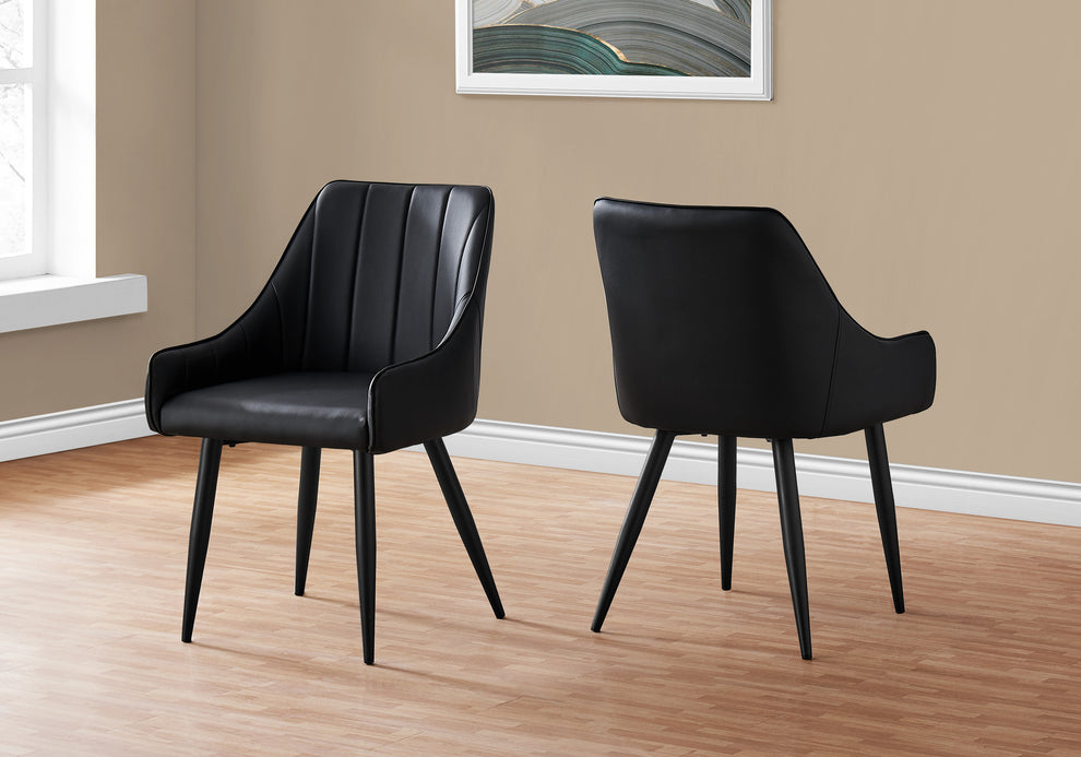 Set of Two Tufted Black Upholstered Faux Leather Dining Arm Chairs By Homeroots | Dining Chairs | Modishstore - 7