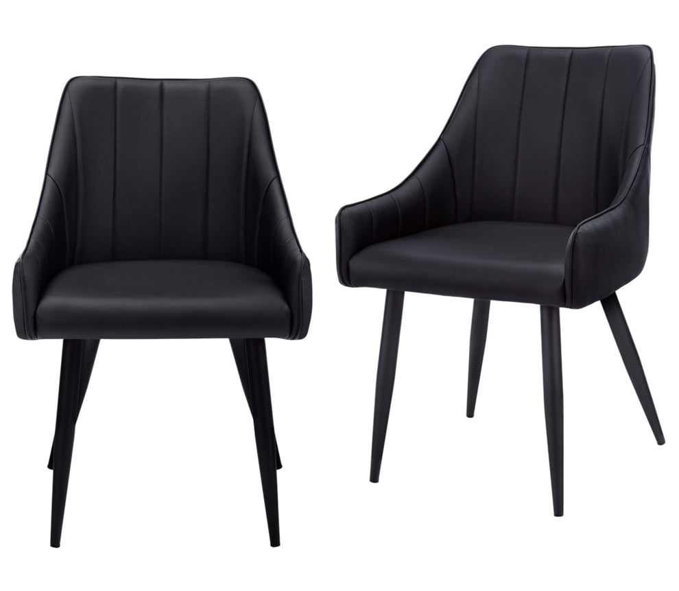 Set of Two Tufted Black Upholstered Faux Leather Dining Arm Chairs By Homeroots | Dining Chairs | Modishstore - 8