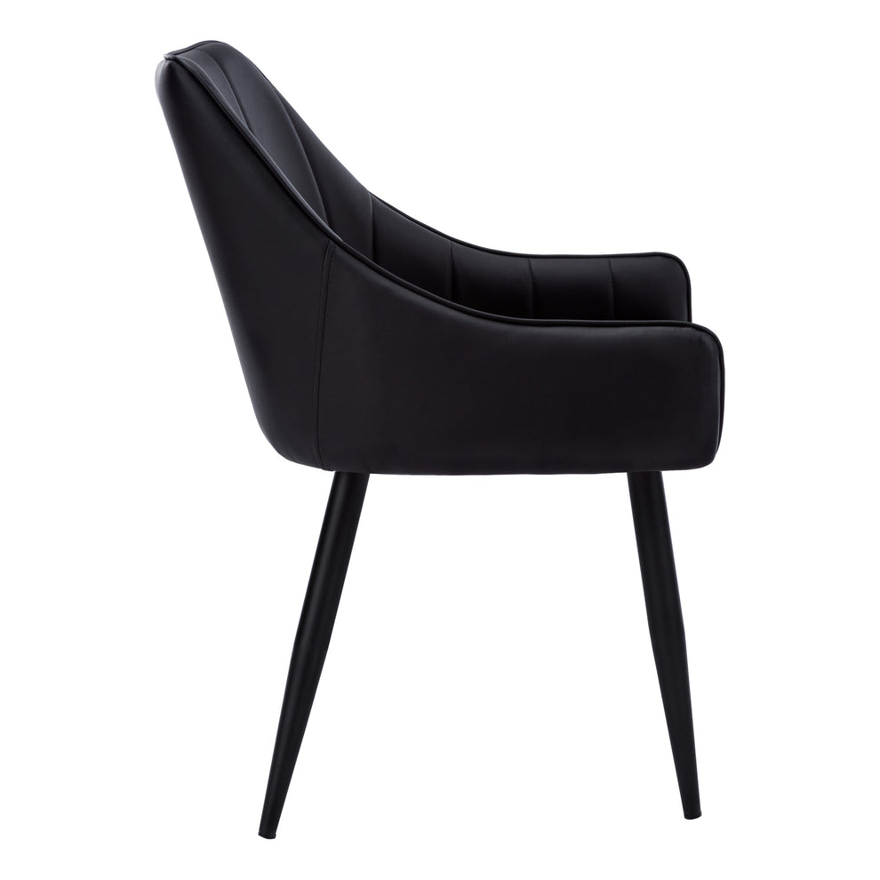 Set of Two Tufted Black Upholstered Faux Leather Dining Arm Chairs By Homeroots | Dining Chairs | Modishstore - 5