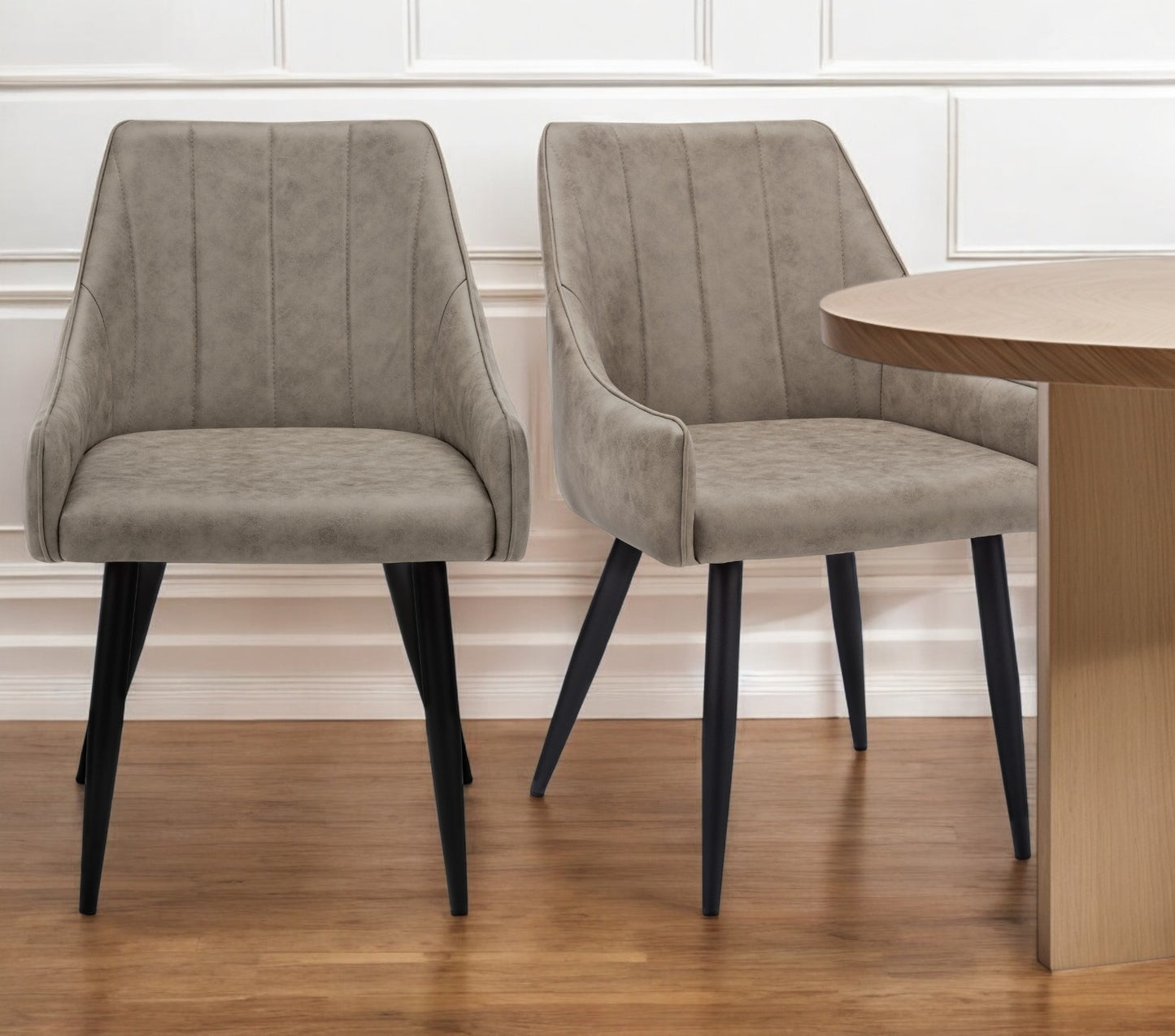 Set of Two Tufted Taupe And Black Upholstered Fabric Dining Arm Chairs By Homeroots | Dining Chairs | Modishstore - 1