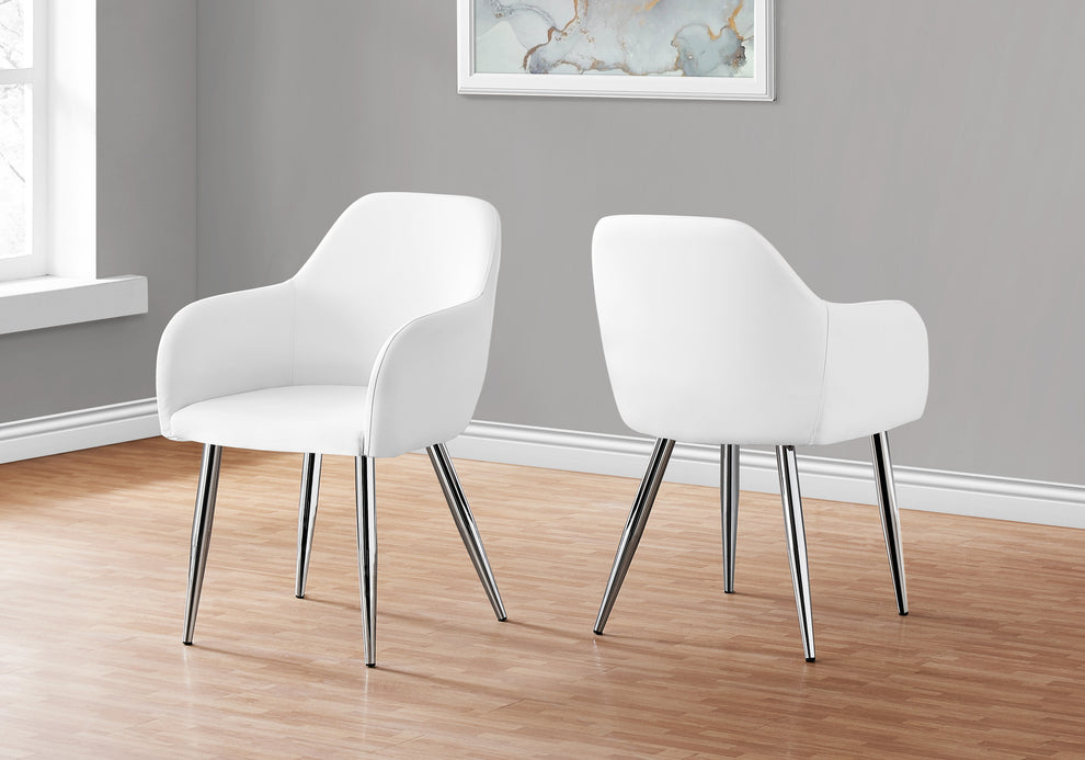 Set of Two White And Silver Upholstered Faux Leather Dining Arm Chairs By Homeroots | Dining Chairs | Modishstore - 8