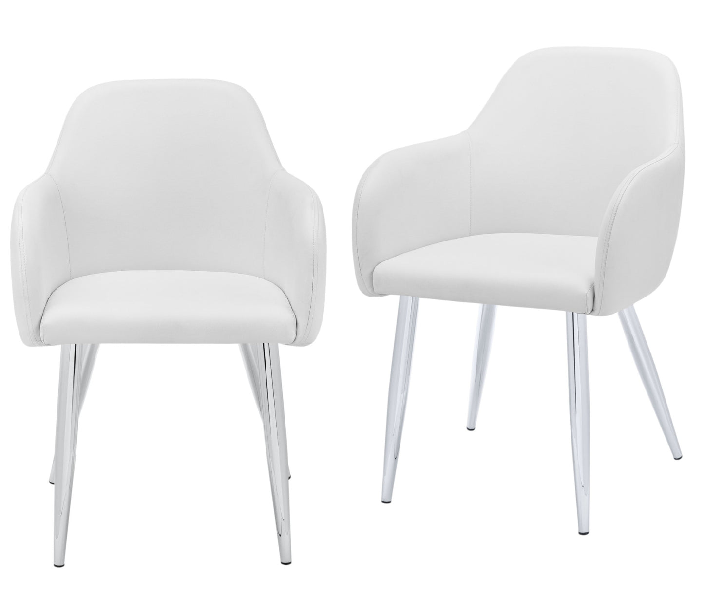 Set of Two White And Silver Upholstered Faux Leather Dining Arm Chairs By Homeroots | Dining Chairs | Modishstore - 2
