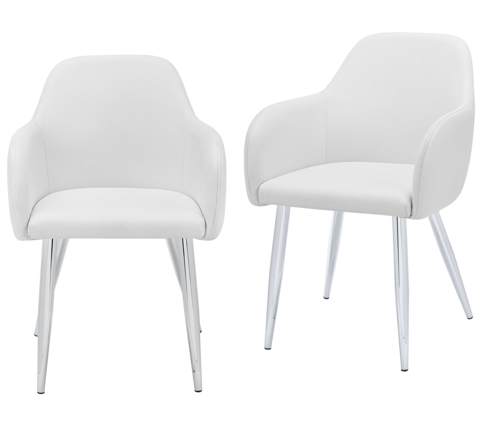 Set of Two White And Silver Upholstered Faux Leather Dining Arm Chairs By Homeroots | Dining Chairs | Modishstore - 2
