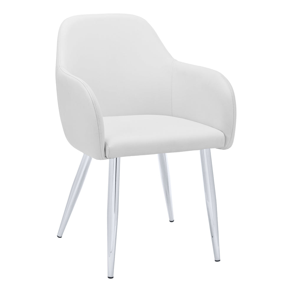 Set of Two White And Silver Upholstered Faux Leather Dining Arm Chairs By Homeroots | Dining Chairs | Modishstore - 3