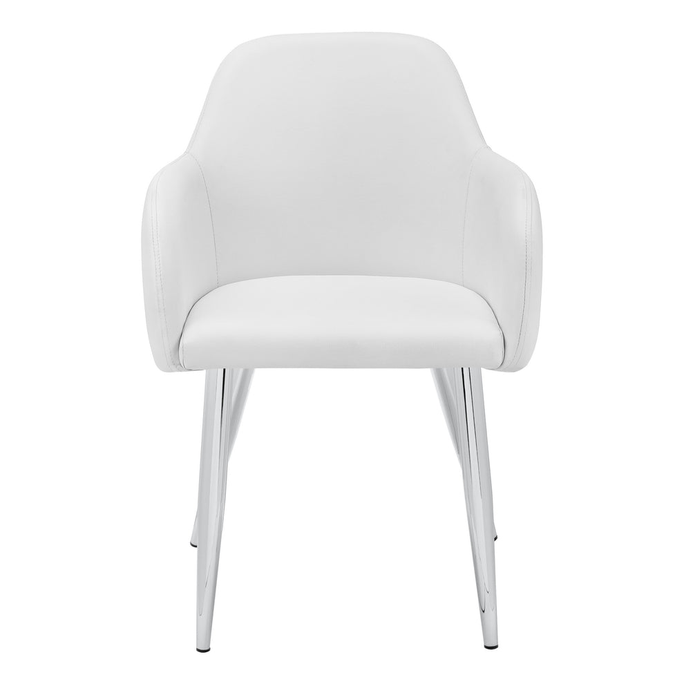 Set of Two White And Silver Upholstered Faux Leather Dining Arm Chairs By Homeroots | Dining Chairs | Modishstore - 4