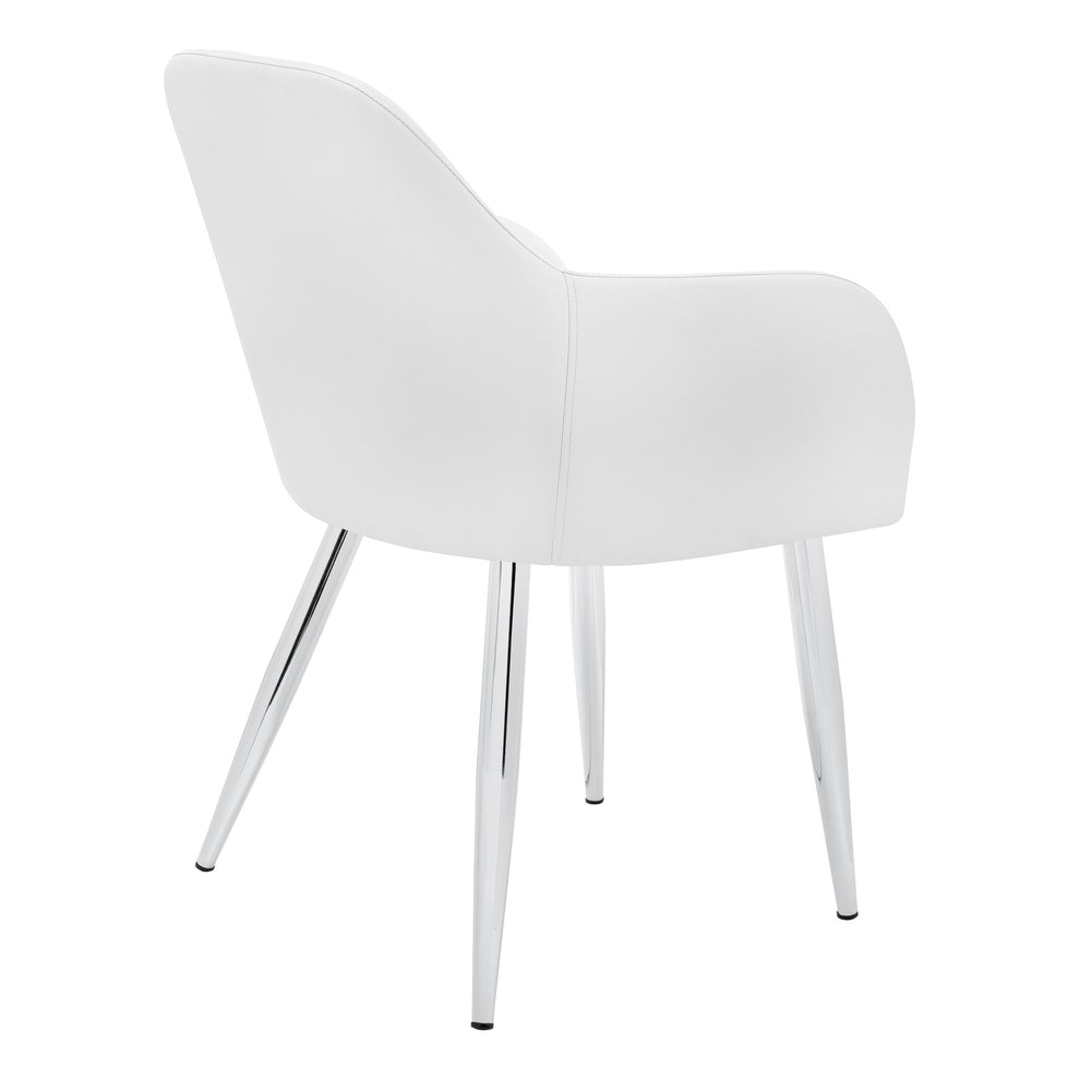 Set of Two White And Silver Upholstered Faux Leather Dining Arm Chairs By Homeroots | Dining Chairs | Modishstore - 5