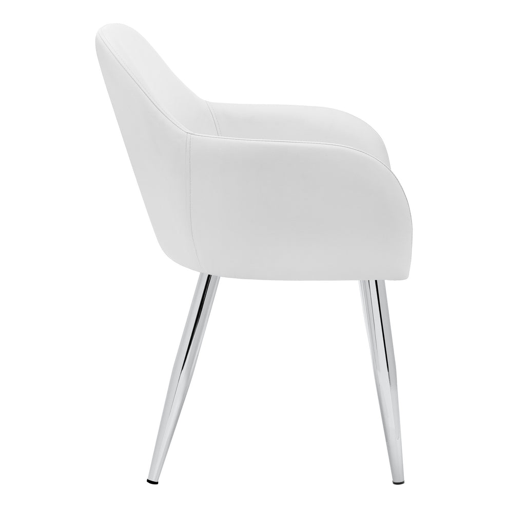 Set of Two White And Silver Upholstered Faux Leather Dining Arm Chairs By Homeroots | Dining Chairs | Modishstore - 6