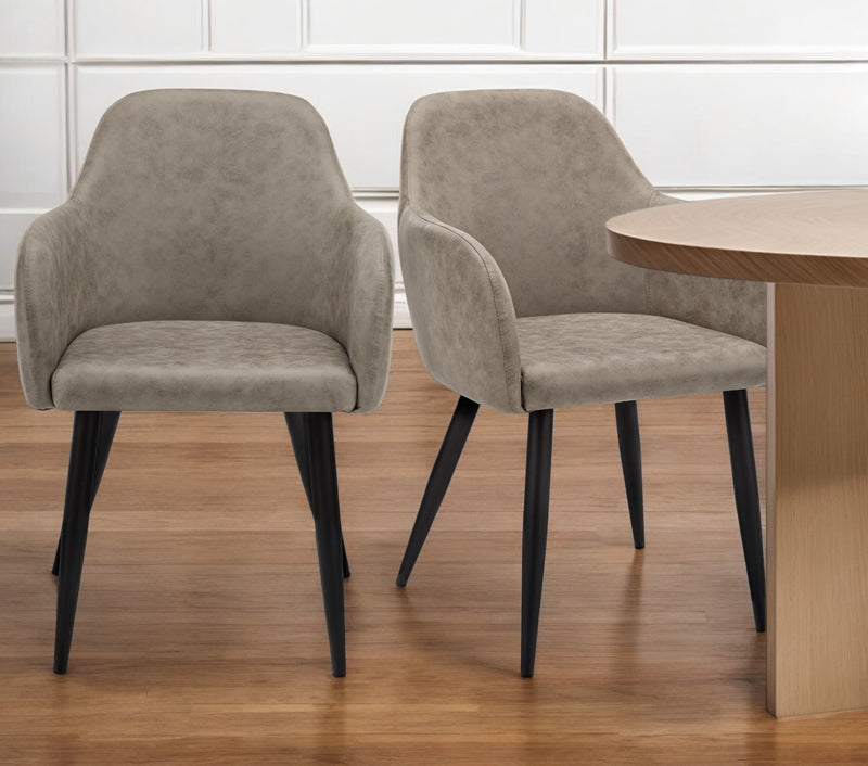 Set of Two Taupe And Black Upholstered Fabric Dining Arm Chairs By Homeroots | Dining Chairs | Modishstore - 1