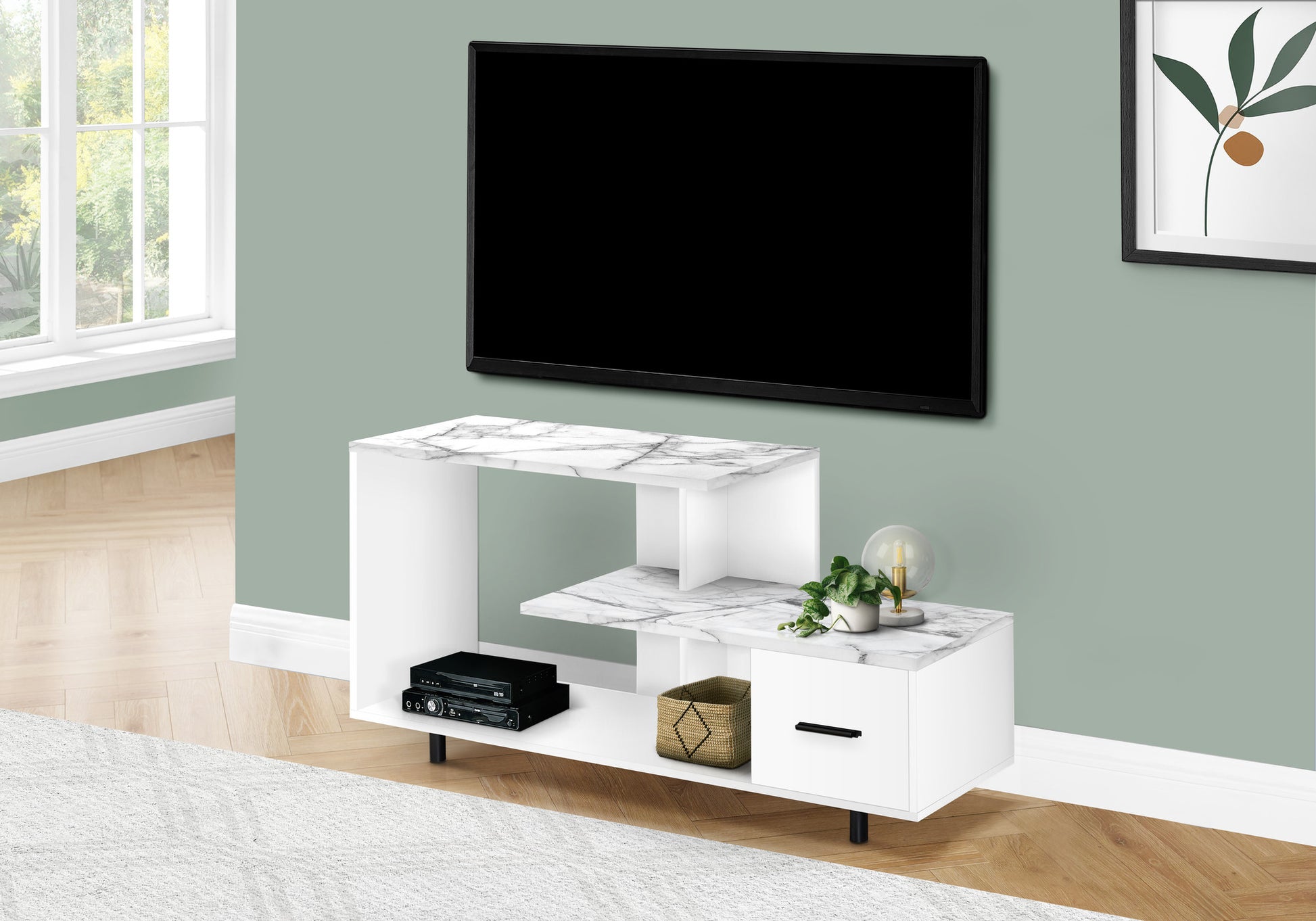 White Cabinet Enclosed Storage TV Stand By Homeroots | TV Stands | Modishstore - 4