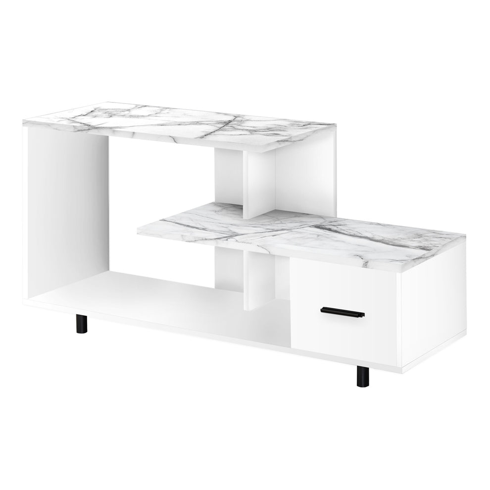 White Cabinet Enclosed Storage TV Stand By Homeroots | TV Stands | Modishstore - 2
