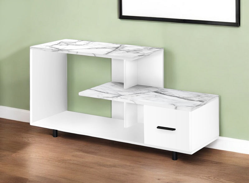 White Cabinet Enclosed Storage TV Stand By Homeroots | TV Stands | Modishstore - 1