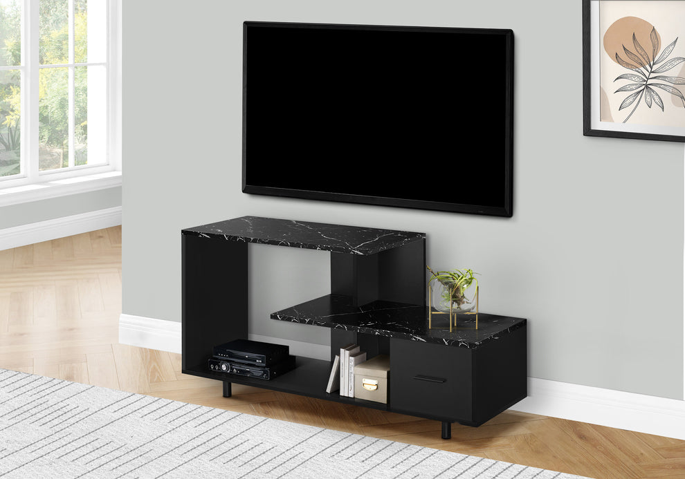 Black Cabinet Enclosed Storage TV Stand By Homeroots | TV Stands | Modishstore - 3