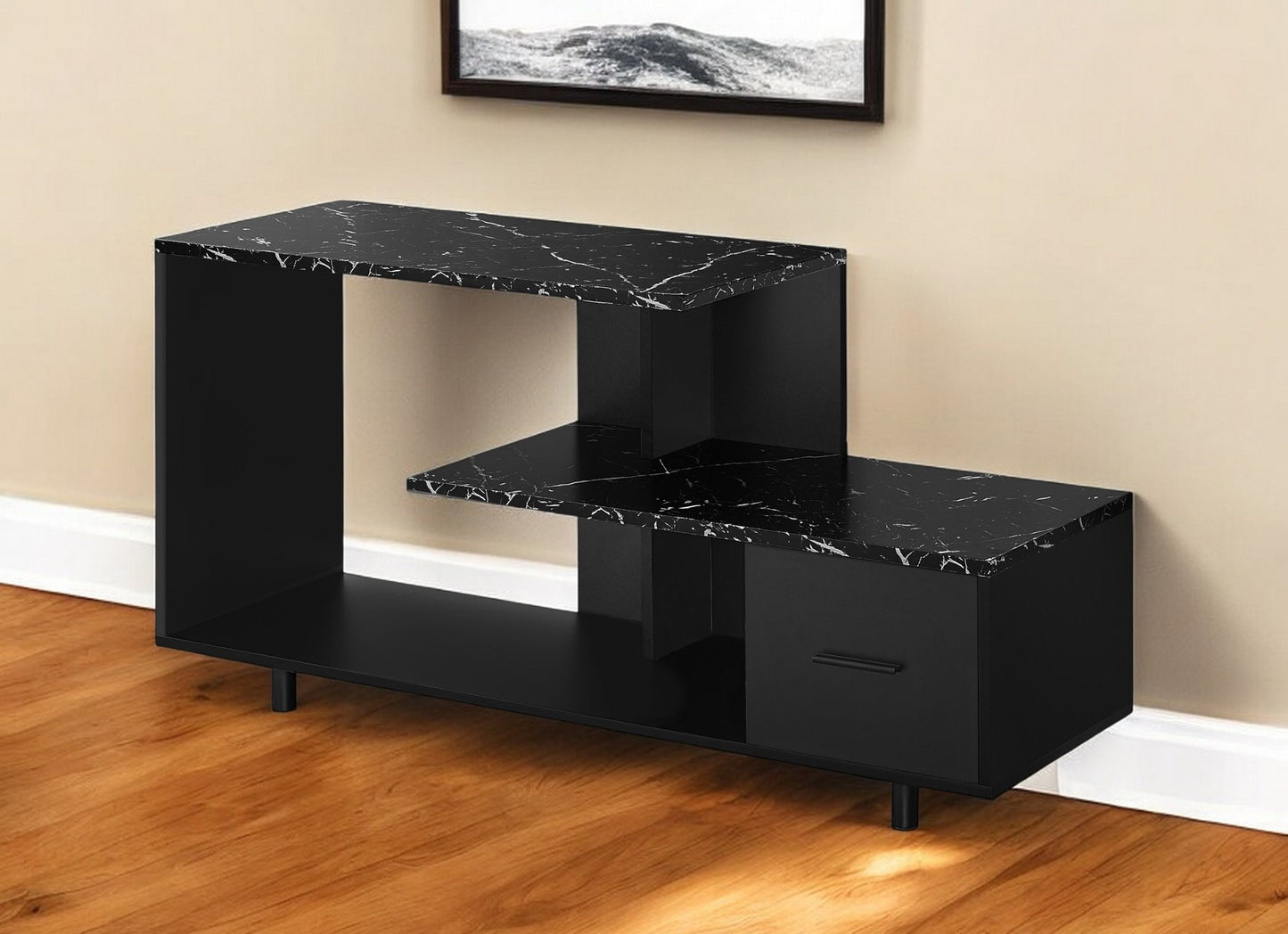 Black Cabinet Enclosed Storage TV Stand By Homeroots | TV Stands | Modishstore - 1