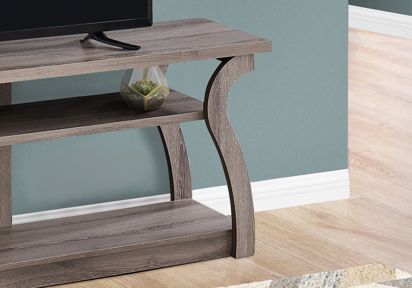 Taupe Wood Open Shelving TV Stand By Homeroots | TV Stands | Modishstore - 4