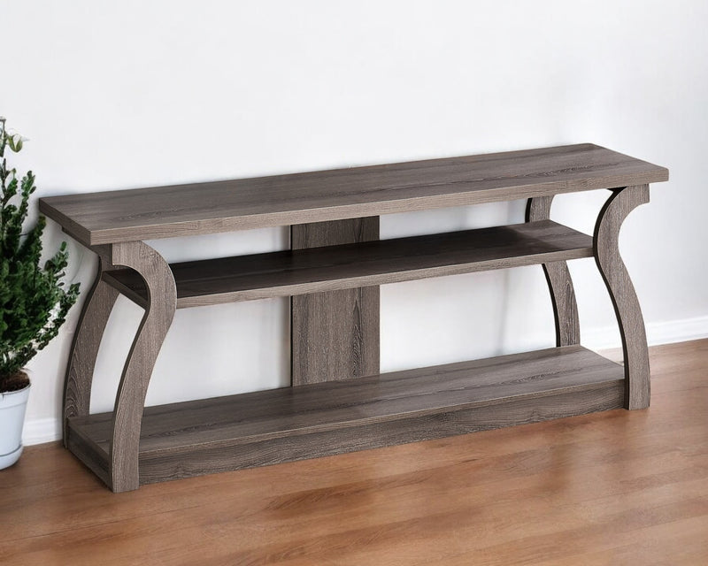 Taupe Wood Open Shelving TV Stand By Homeroots | TV Stands | Modishstore - 1