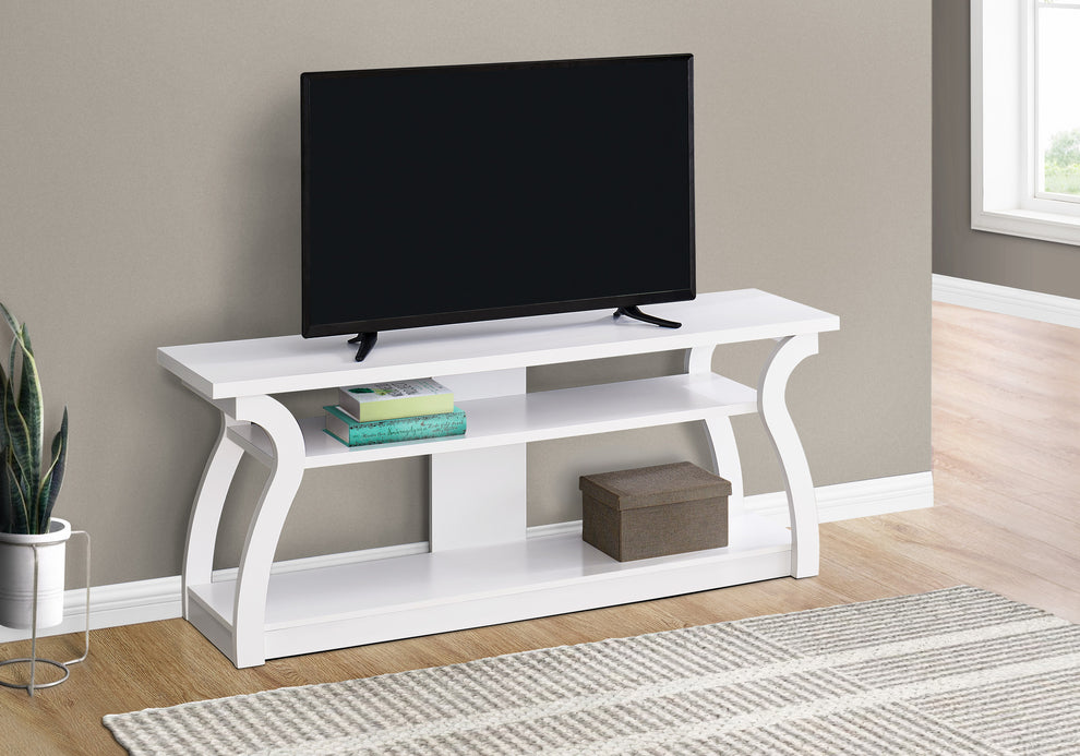 White Wood Open Shelving TV Stand By Homeroots | TV Stands | Modishstore - 3